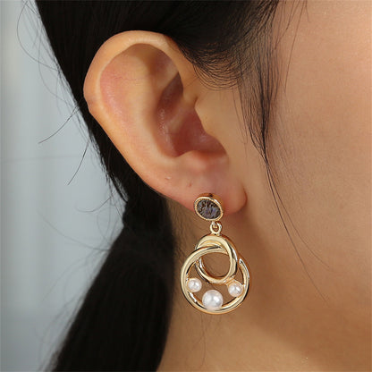 Abalone Shell and Pearl 18K Gold-Plated Interlocking Drop Earrings, gold drop earrings for women, front view