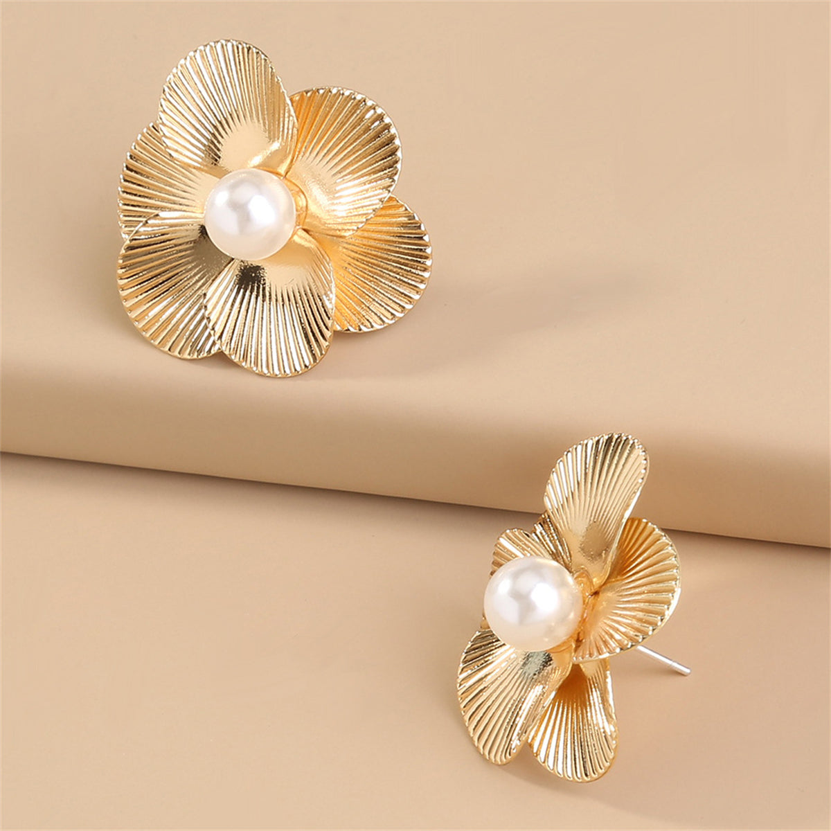 Pearl & 18K Gold-Plated Flower Stud Earrings