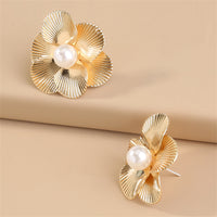 Pearl & 18k Gold-Plated Flower Stud Earrings