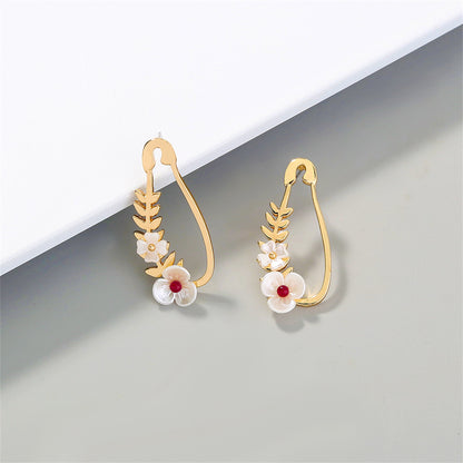 White Acrylic and 18K Gold-Plated Flower Pin Drop Earrings, gold stud earrings for women, elegant gift for her, side view