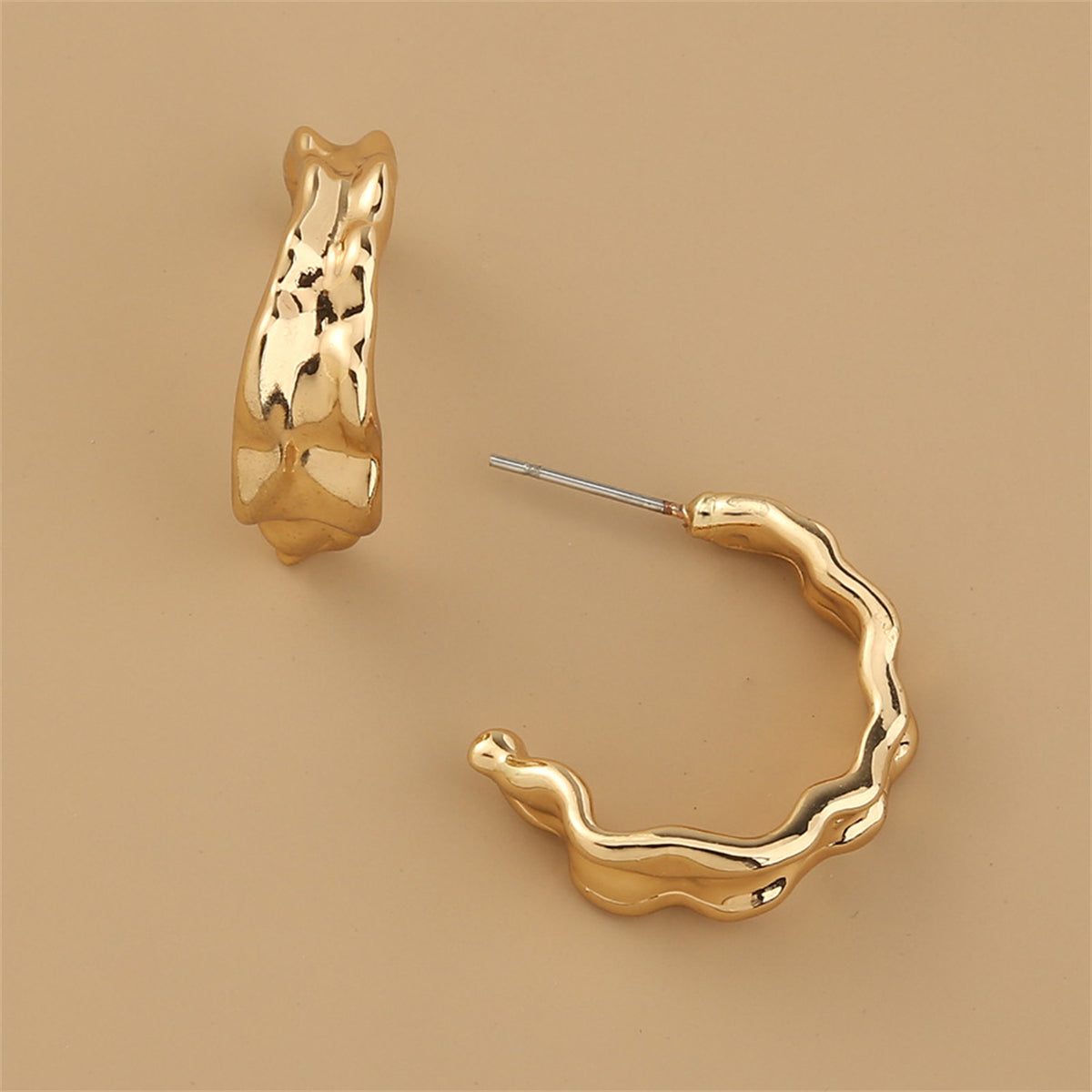 18K Gold-Plated Leaf Huggie Earrings, gold huggie earrings, everyday style, front view