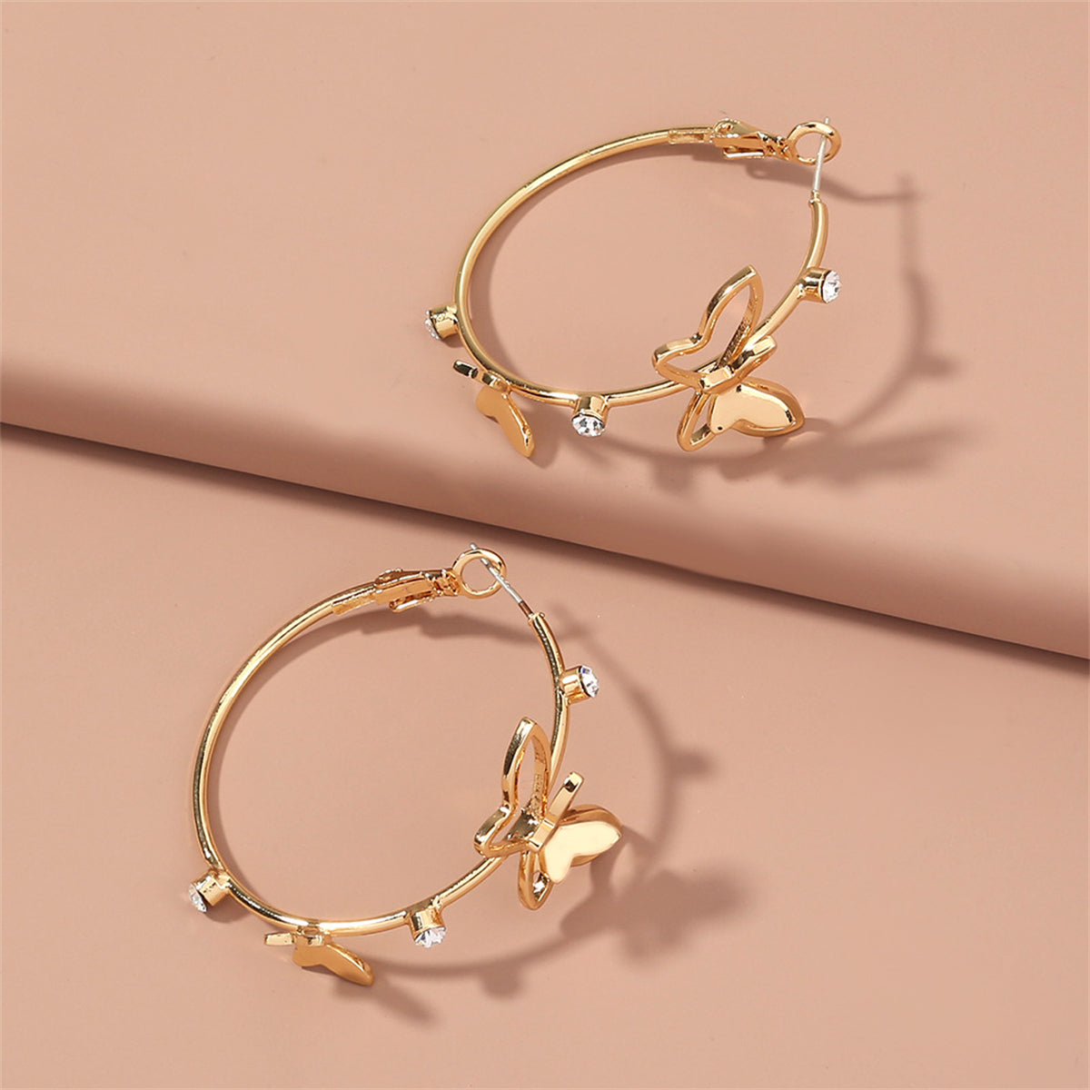 Cubic Zirconia & 18K Gold-Plated Butterfly Hoop Earrings