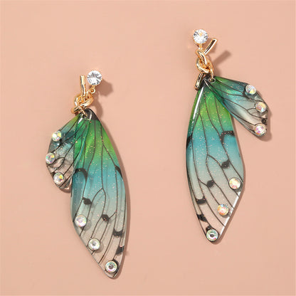 Cubic Zirconia and Pearl Butterfly-Wing Drop Earrings, drop earrings for women, elegant gift for her, front view