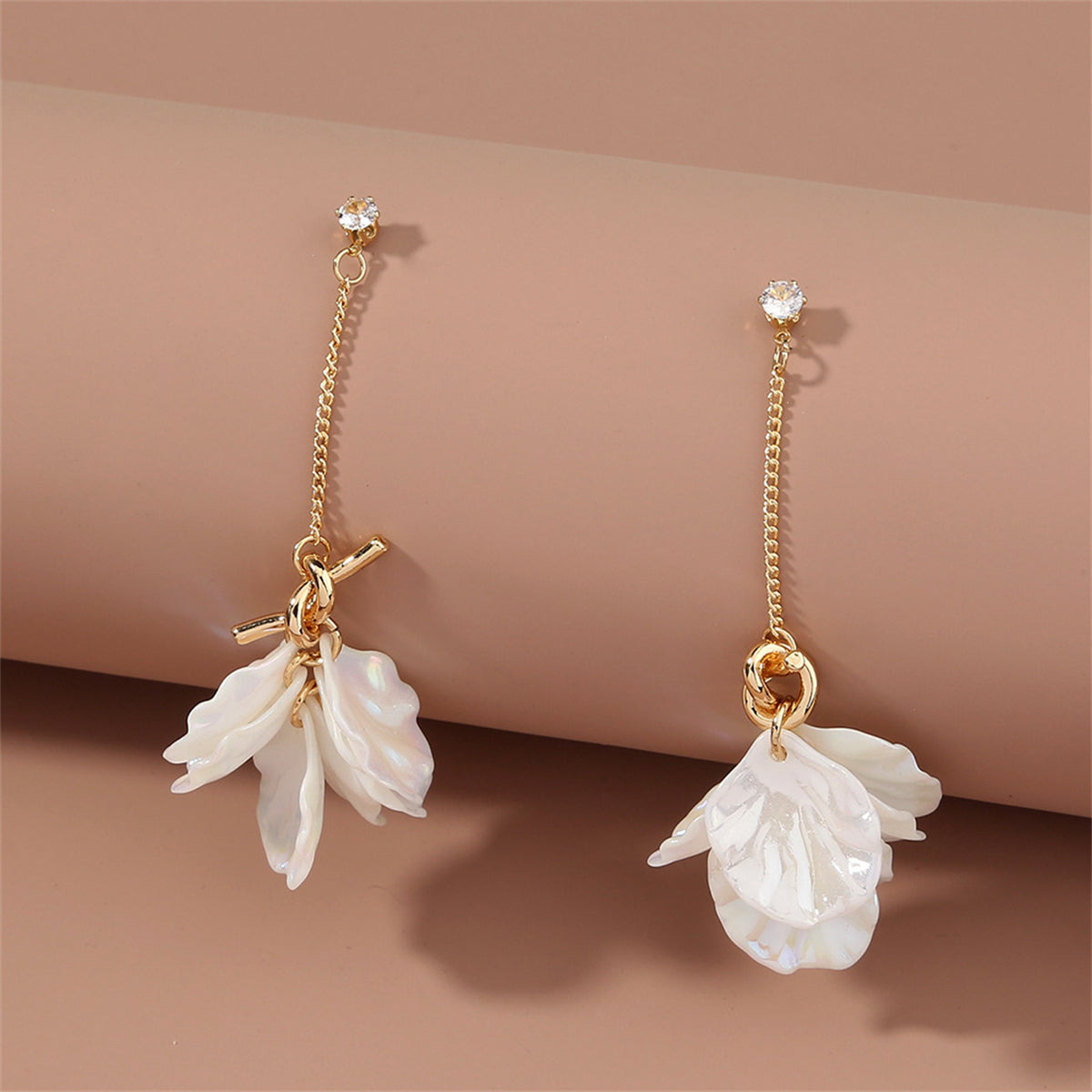 White Shell and Cubic Zirconia Cluster Drop Earrings, drop earrings for women, vintage-inspired design, front view
