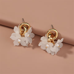 Pearl & 18K Gold-Plated Flowers Drop Earrings