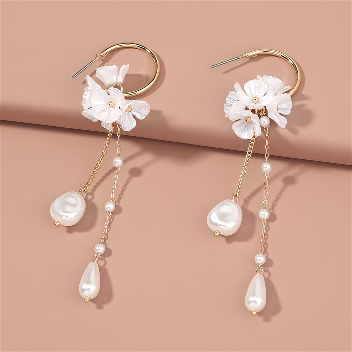 Pearl & Acrylic 18K Gold-Plated Flower Dangle Drop Earrings