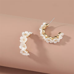 White Acrylic & 18K Gold-Plated Flower Huggie Earrings