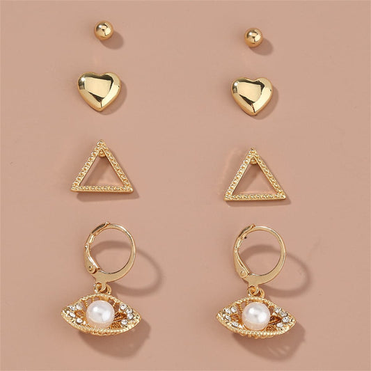 Cubic Zirconia and Pearl Eye Leverback Earrings Set, stud earrings for women, elegant gift for her, front view