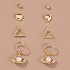 Cubic Zirconia & Pearl Eye Leverback Earrings Set