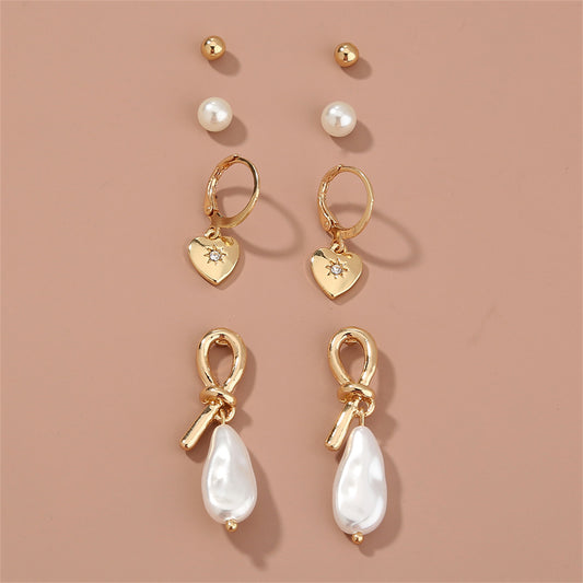 Cubic Zirconia and Pearl Leverback and Drop Earrings Set, stud earrings for women, vintage-inspired design, front view