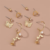 Cubic Zirconia & 18k Gold-Plated Butterfly Drop Earrings Set