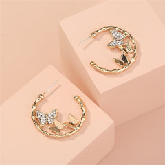 Cubic Zirconia & 18K Gold-Plated Double Butterfly Hoop Earrings