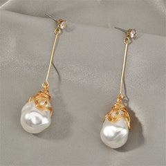 Pearl & Cubic Zirconia 18K Gold-Plated Teardrop Earrings