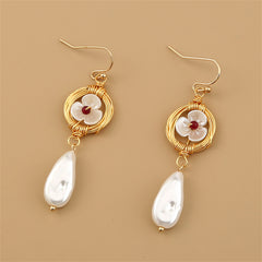 Pearl & Acrylic 18K Gold-Plated Flower Two-Tier Drop Earrings