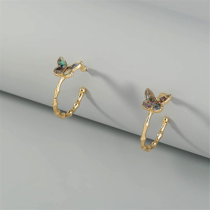 Abalone and 18K Gold-Plated Bamboo Butterfly Open Hoop Earrings, gold stud earrings for women, side view