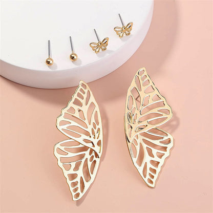 18K Gold-Plated Butterfly Stud Earrings Set, gold stud earrings for women, everyday style, front view