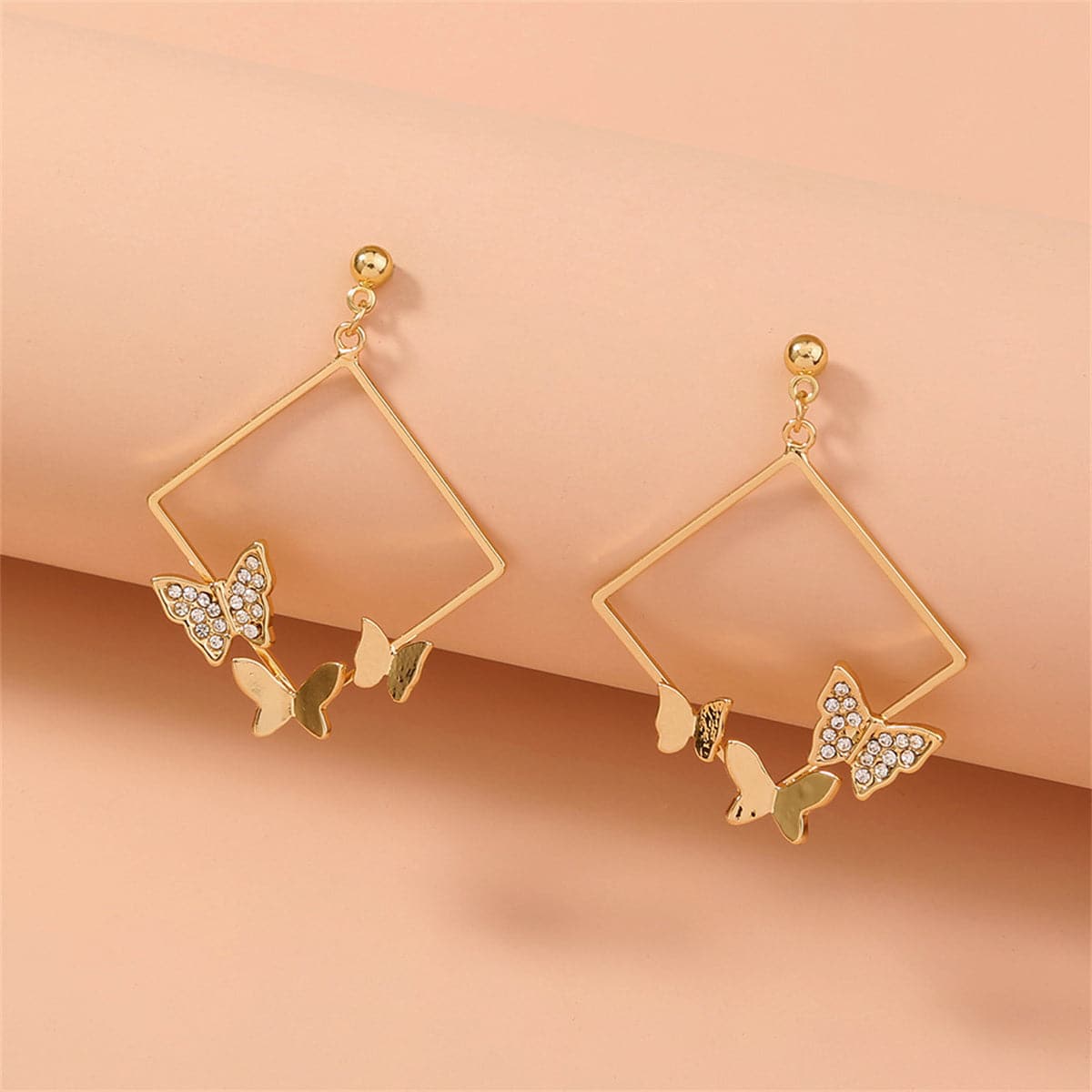 Cubic Zirconia & 18K Gold-Plated Butterfly Square Drop Earrings