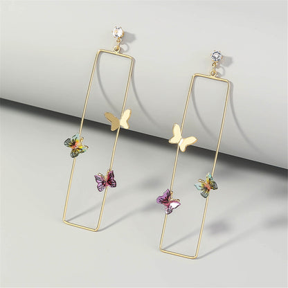 Cubic Zirconia and Acrylic 18K Gold-Plated Butterfly Rectangle Drop Earrings, gold drop earrings for women, front view
