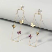 Cubic Zirconia & Acrylic 18k Gold-Plated Butterfly Rectangle Drop Earrings