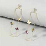 Cubic Zirconia & Acrylic 18k Gold-Plated Butterfly Rectangle Drop Earrings