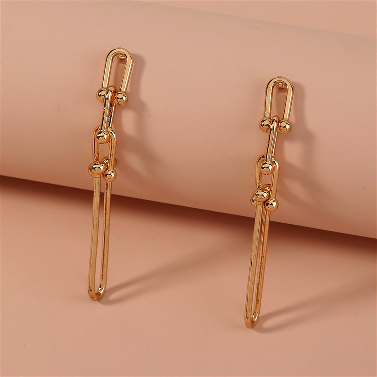 18K Gold-Plated Studded Drop Earrings, gold drop earrings for women, elegant gift for her, front view