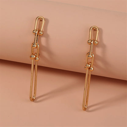 18K Gold-Plated Studded Drop Earrings, gold drop earrings for women, elegant gift for her, front view
