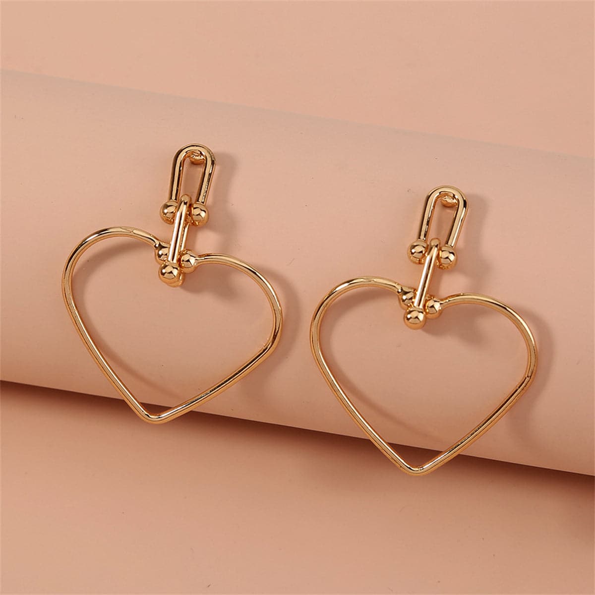 18K Gold-Plated Open Heart Drop Earrings, gold drop earrings for women, dainty minimalist design, front view