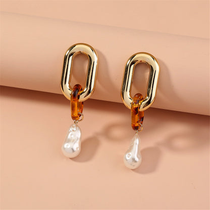 Pearl and Resin 18K Gold-Plated Leopard-Print Drop Earrings, gold drop earrings for women, front view