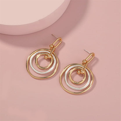 Two-Tone Ripple Drop Earrings, drop earrings for women, dainty minimalist design, front view