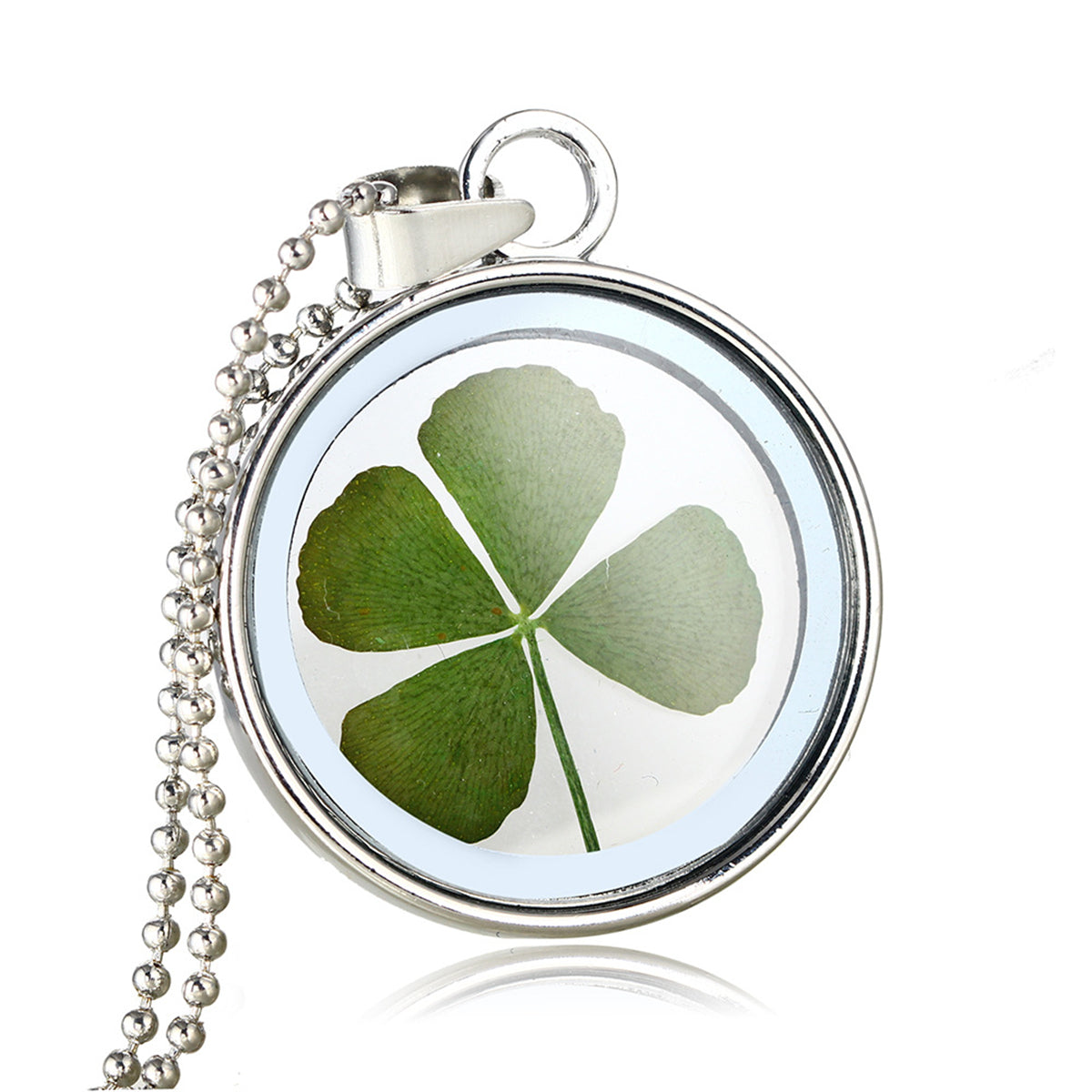 Silver-Plated Clover Pendant Necklace, silver pendant necklace for women, elegant gift for her, front view