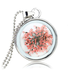 Silver-Plated & Pink Baby'S-Breath Necklace