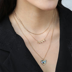 Abalone & Cubic Zirconia 'Love' Heart Layered Pendant Necklace