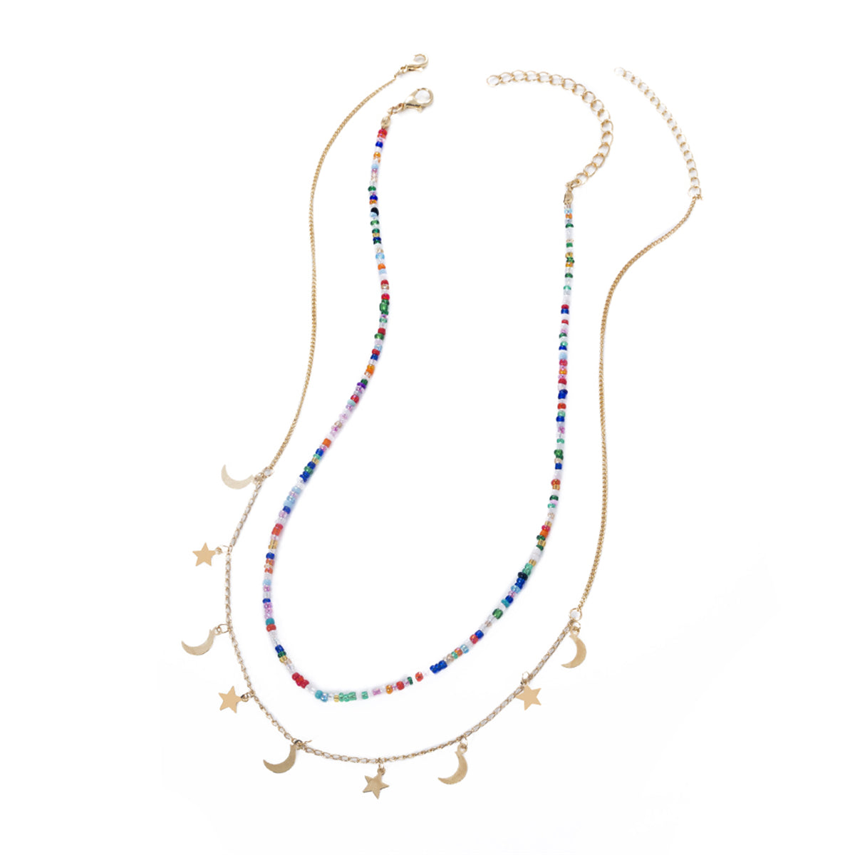 Blue and Red Acrylic Beaded Necklace and 18K Gold-Plated Celestial Pendant Necklace Set, jewelry gift..., lifestyle look