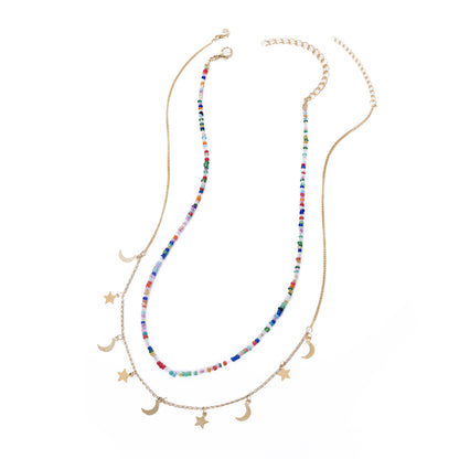 Blue and Red Acrylic Beaded Necklace and 18K Gold-Plated Celestial Pendant Necklace Set, jewelry gift..., lifestyle look