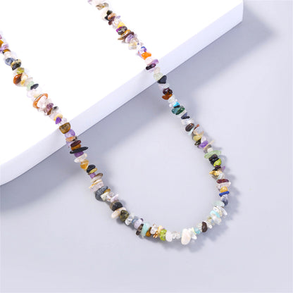 Blue Multicolor Resin and 18K Gold-Plated Beaded Chain Necklace, gold pendant necklace for women, everyday style, front view