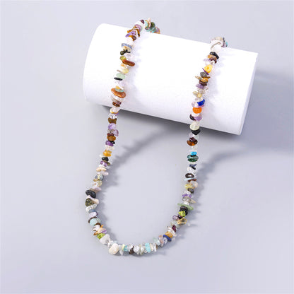Blue Multicolor Resin and 18K Gold-Plated Beaded Chain Necklace, gold pendant necklace for women, lifestyle look