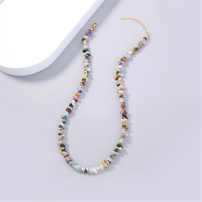 Blue Multicolor Resin and 18K Gold-Plated Beaded Chain Necklace, gold pendant necklace for women, everyday style, side view