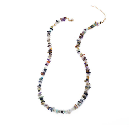 Blue Multicolor Resin and 18K Gold-Plated Beaded Chain Necklace, gold pendant necklace for women, detail close-up