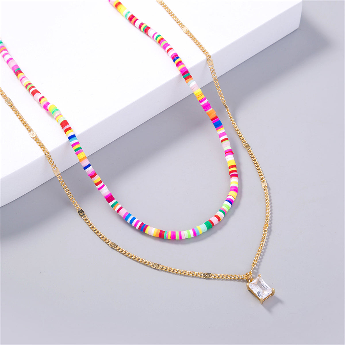 Polymer Clay & Crystal Pendant Necklace Set
