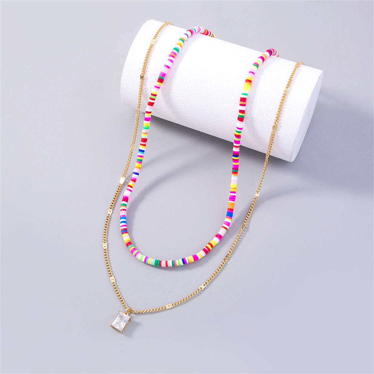 Polymer Clay & Crystal Pendant Necklace Set