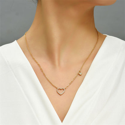 Cubic Zirconia and 18K Gold-Plated Open Heart Pendant Necklace, gold pendant necklace for women, front view