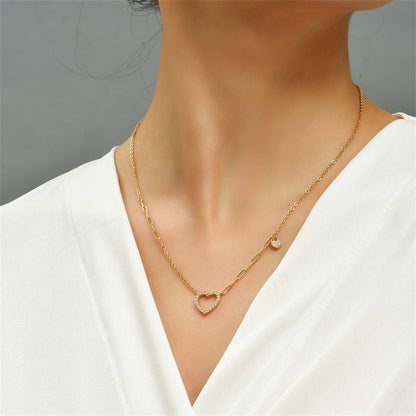 Cubic Zirconia and 18K Gold-Plated Open Heart Pendant Necklace, gold pendant necklace for women, side view