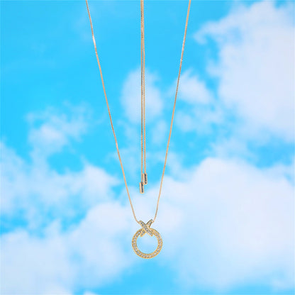 Cubic Zirconia and 18K Gold-Plated Circle Pendant Necklace, gold pendant necklace for women, everyday style, lifestyle look