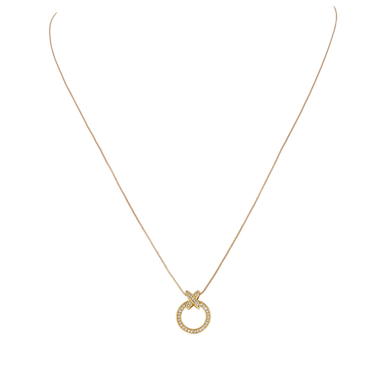Cubic Zirconia and 18K Gold-Plated Circle Pendant Necklace, gold pendant necklace for women, everyday style, detail close-up