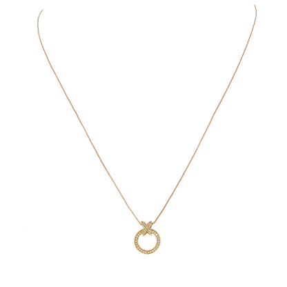 Cubic Zirconia and 18K Gold-Plated Circle Pendant Necklace, gold pendant necklace for women, everyday style, detail close-up