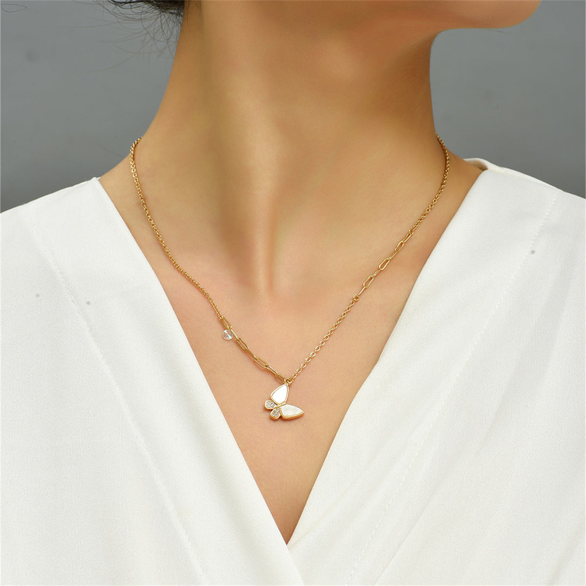 Cubic Zirconia & Acrylic 18K Gold-Plated Butterfly Pendant Necklace