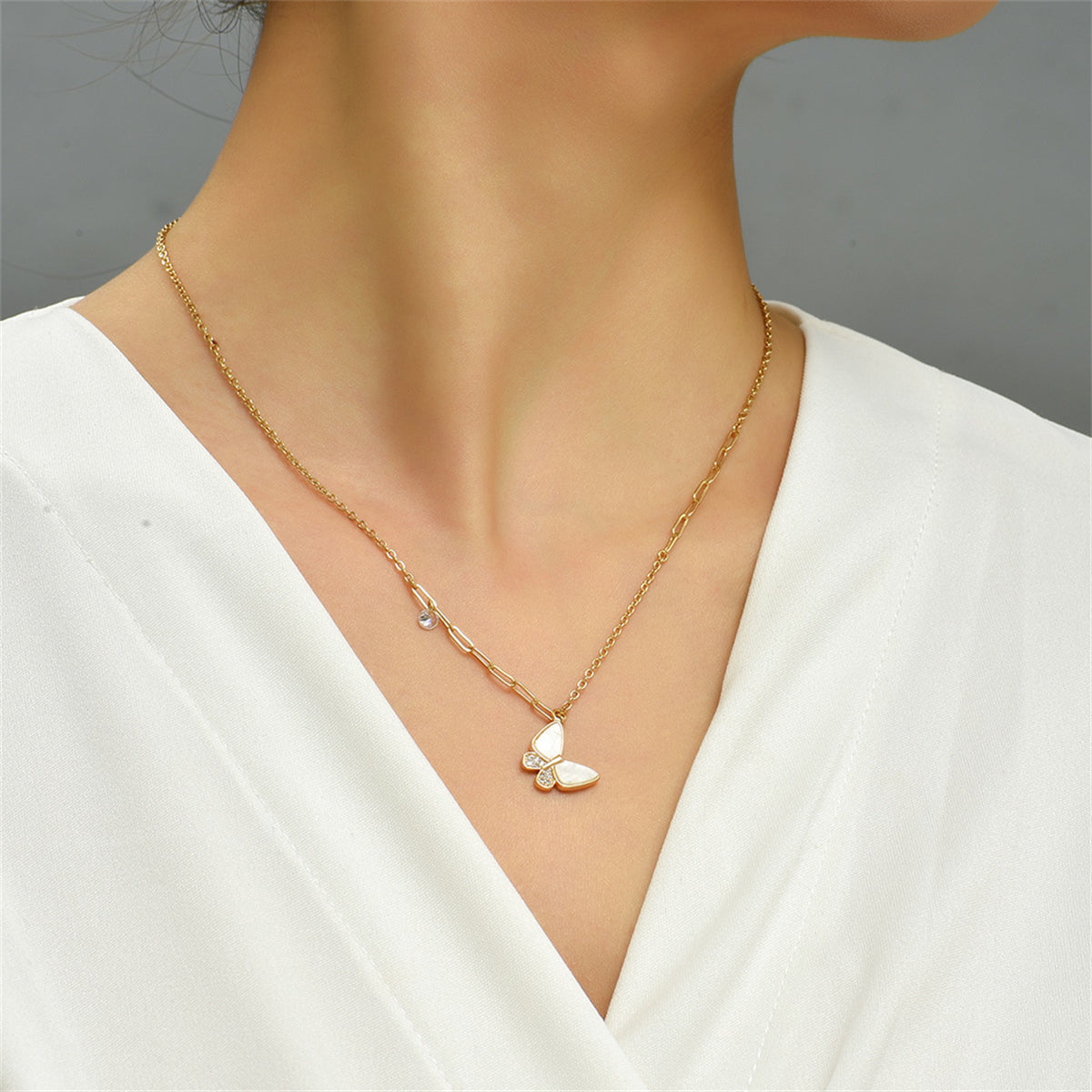 Cubic Zirconia & Acrylic 18K Gold-Plated Butterfly Pendant Necklace