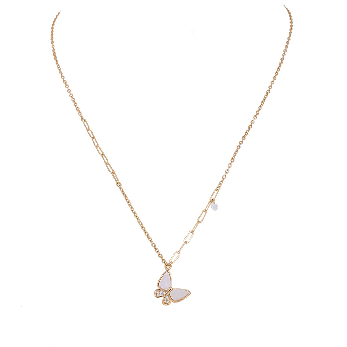 Cubic Zirconia & Acrylic 18K Gold-Plated Butterfly Pendant Necklace