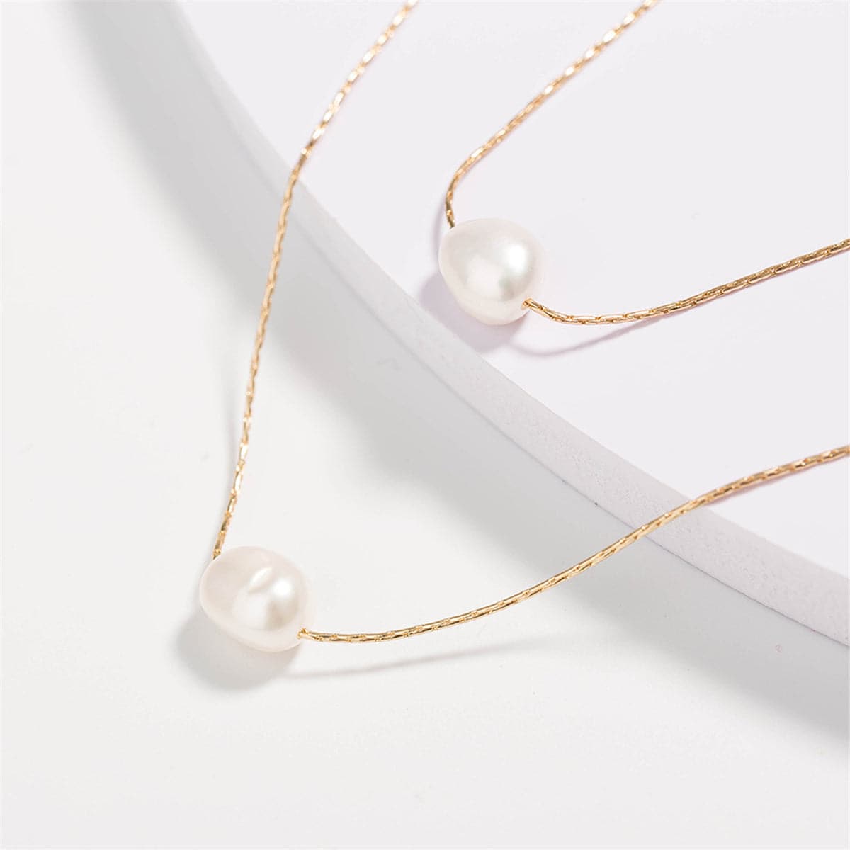 Pearl and 18K Gold-Plated Layered Pendant Necklace, gold pendant necklace for women, elegant gift for her, side view