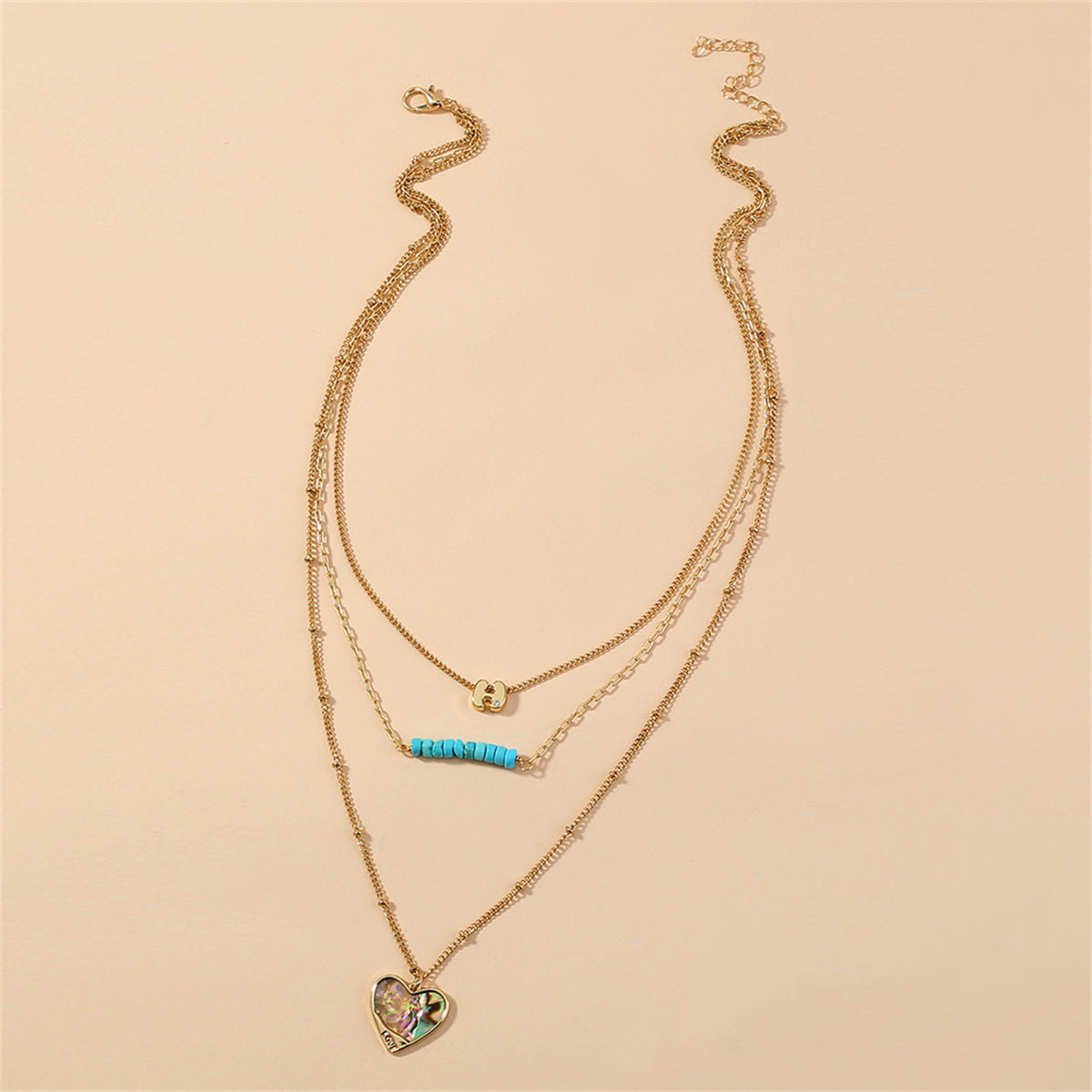 Turquoise & Abalone Shell 18K Gold-Plated Heart Layered Pendant Necklace